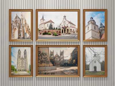 美式建筑装饰画3D模型下载